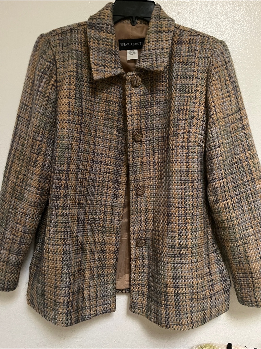 Wear Abouts Women's Tan Plaid Wool-Blend Pea Coat